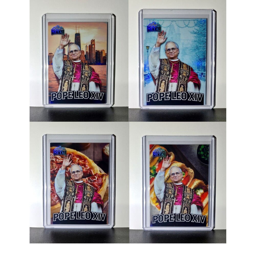 Pope Leo XIV Leaf Metal Cards Set of 4 Pizza / Hot Dog / Skyline / Snow Variants